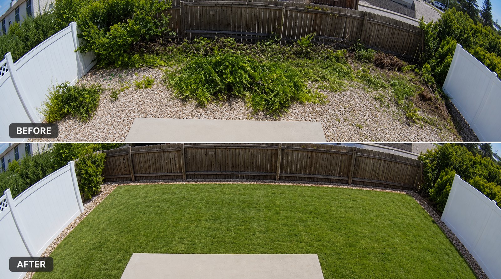 Before and after backyard sod transformation in Cheyenne, Wyoming by Q Lawn Landscaping