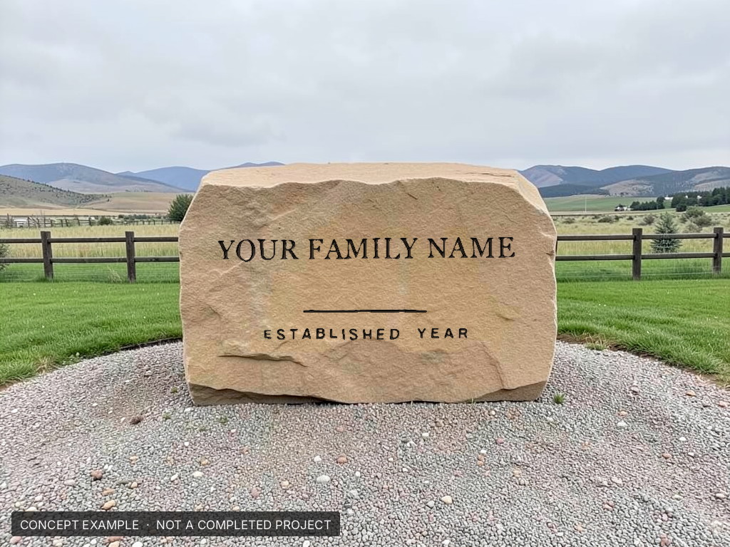 Your family name boulder - concept example rendering, not a completed Q Lawn project