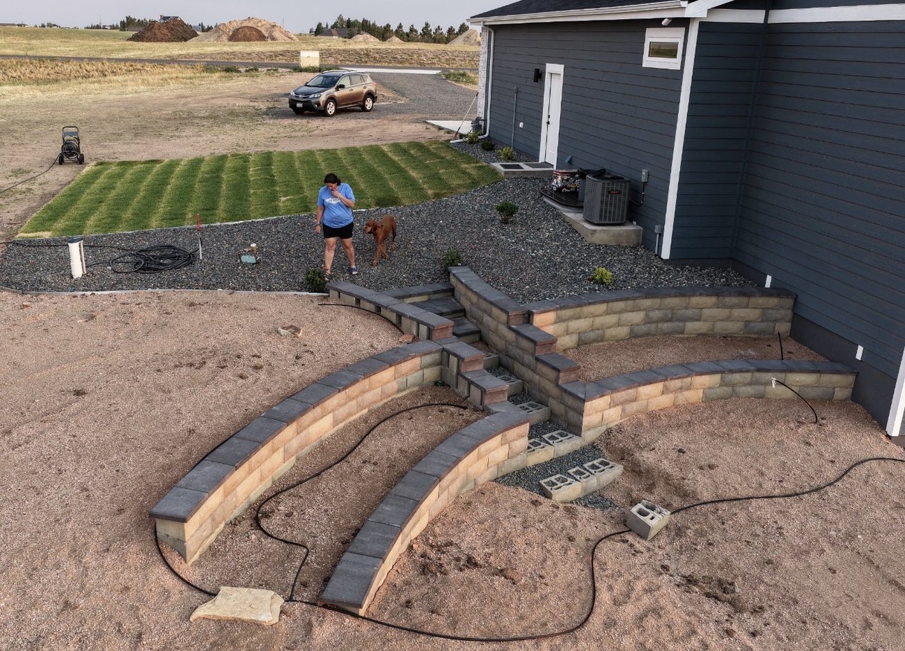 Tiered retaining wall with steps, Cheyenne Wyoming